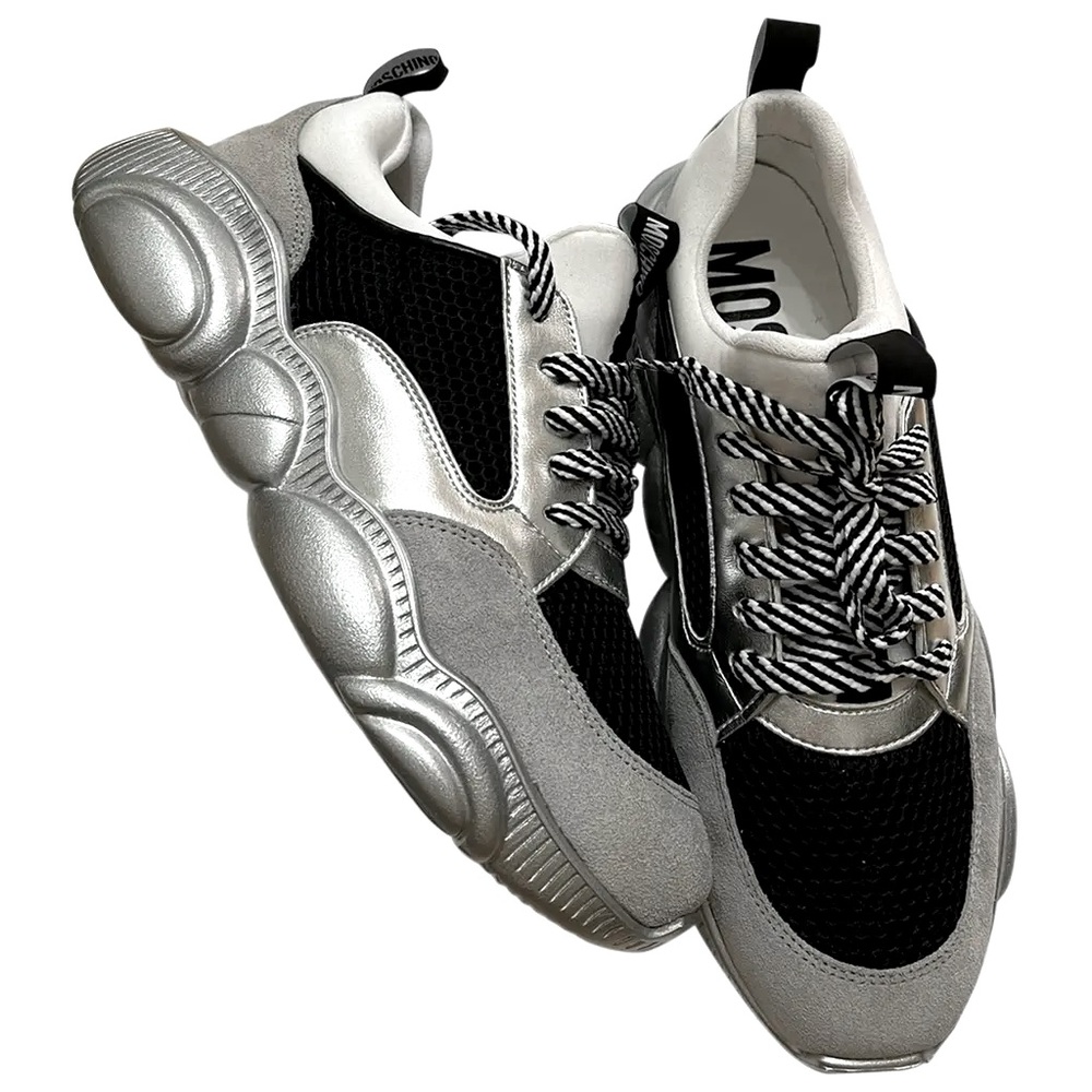 Leather & Mesh Chunky Sneakers/Teddy Bear Silver Bottom (No Trade/No Text)